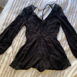 Black Long sleeve Romper with Lace details